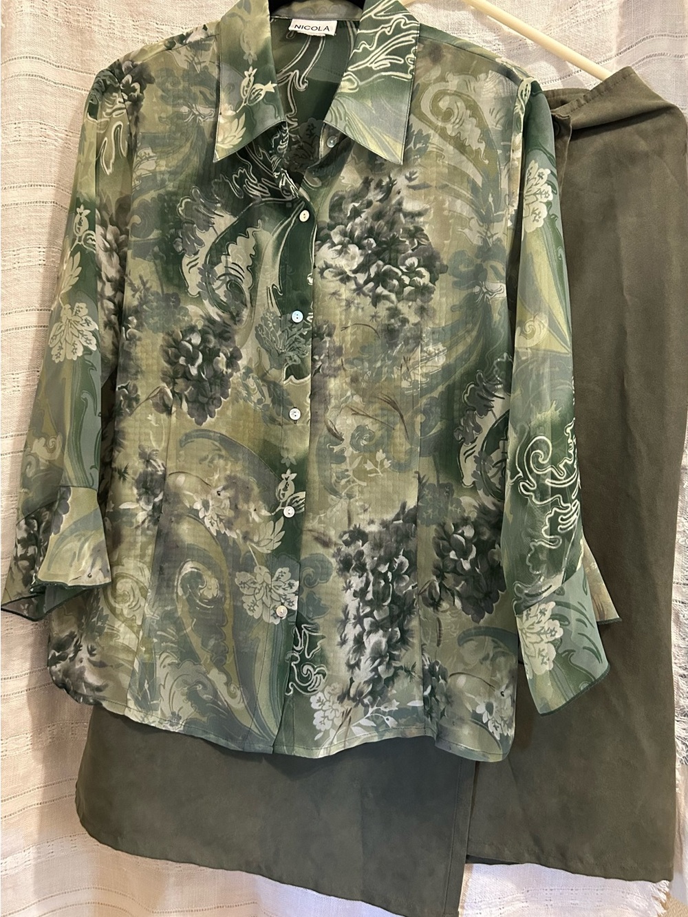 Nicola Green Floral Silk Blend 3 Piece Set